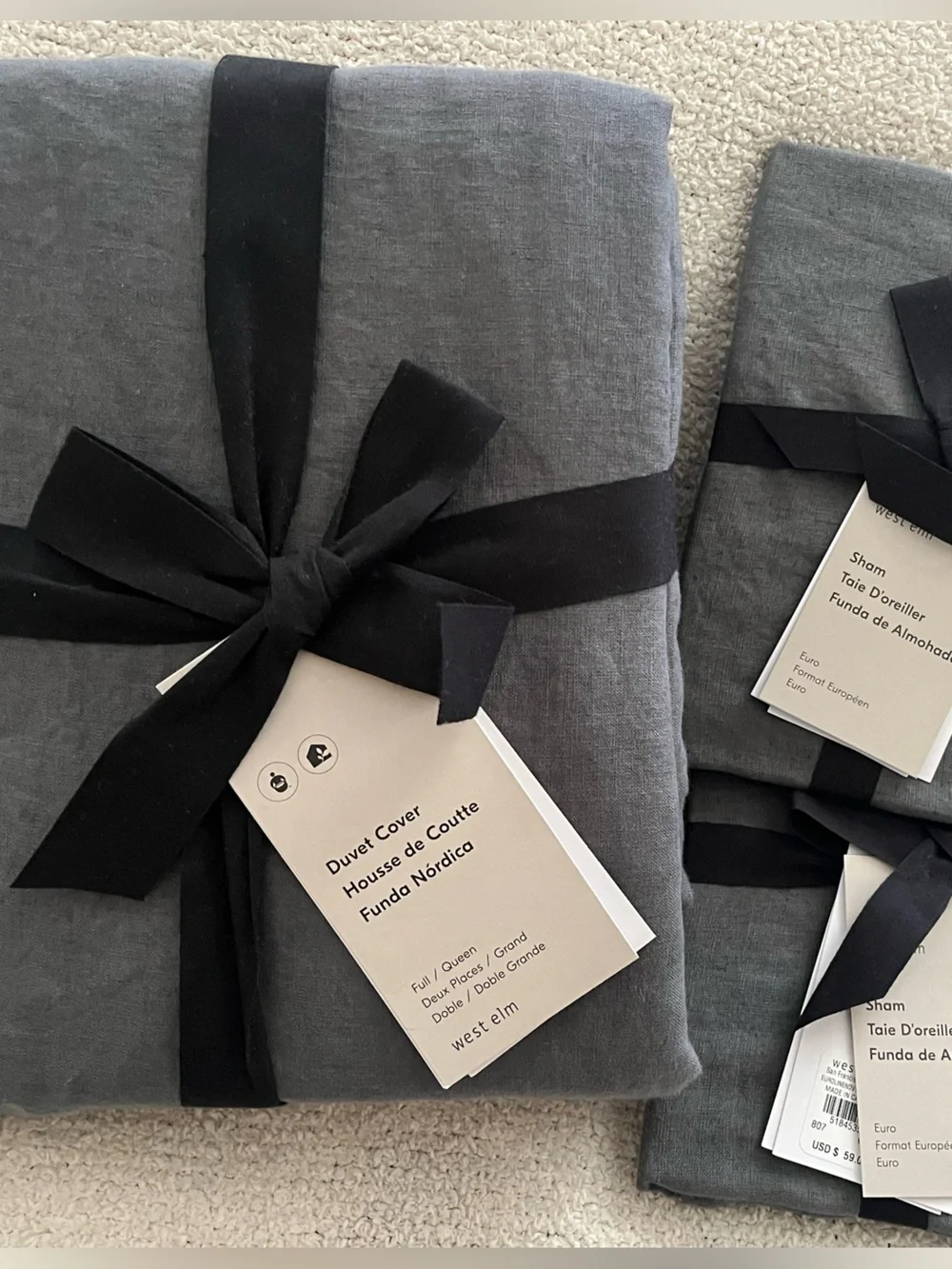 West Elm Linen Duvet Cover and Shams - Queen